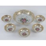 A Limoge fruit bowl with five individual serving bowls marked to base Jammet Seignolles,