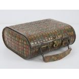 A vintage Huntley & Palmer biscuit tin in the form of a woven handbag, cardboard handle, 17.
