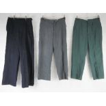 Three pairs German WWII breeches/trousers, 1 grey pair sized W-34 x L-35,