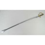 A reenactor Prussian Cavalry sword having lion head pommel, with scabbard.