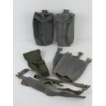 Four WWII RAF webbing pouches together with a Browning High Power holster. Five items.