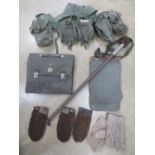 A pattern 58 webbing set, mortar brush and a pair of gloves,