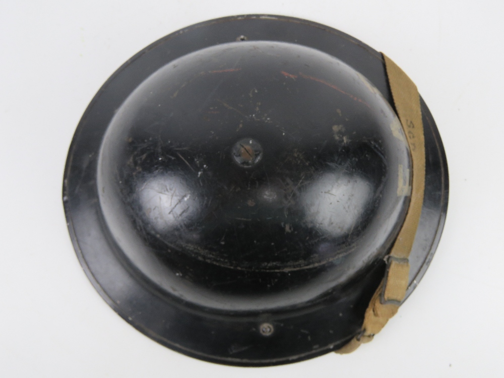 A WWII Brodie helmet FAP (First Aid Post) with liner and chinstrap. - Image 2 of 5