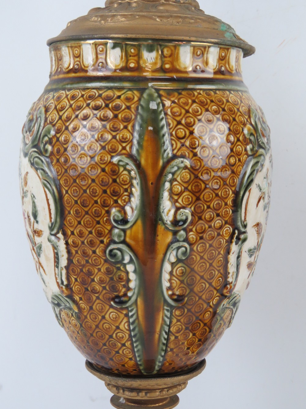 A pair of large 19th century ormolu and ceramic urns, - Image 3 of 4