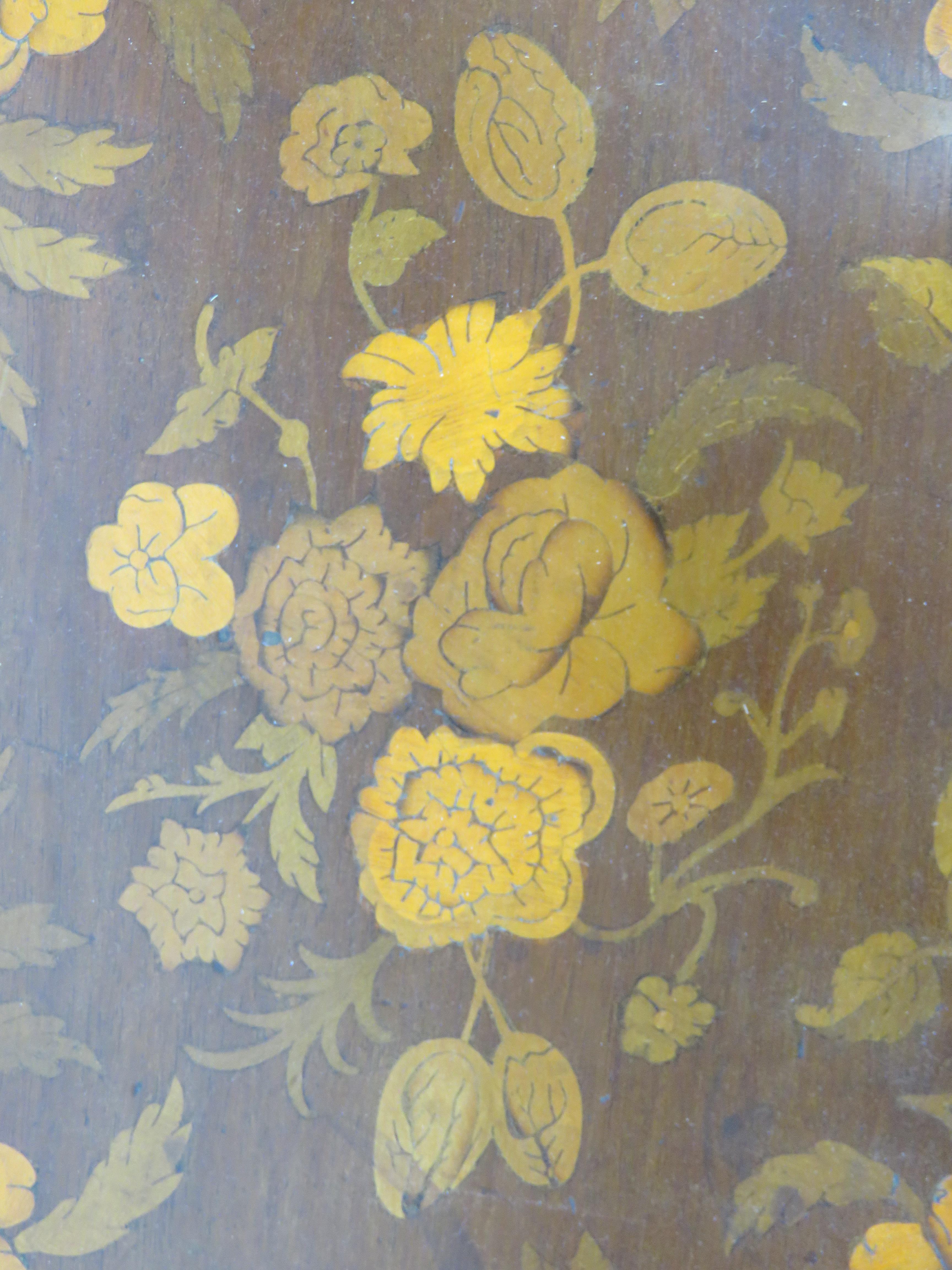 An inlaid mahogany serving tray having intricate floral design, brass end handles, - Image 3 of 3
