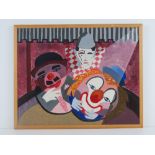 Acrylic on board, unsigned abstract of circus clowns, 50 x 39cm.