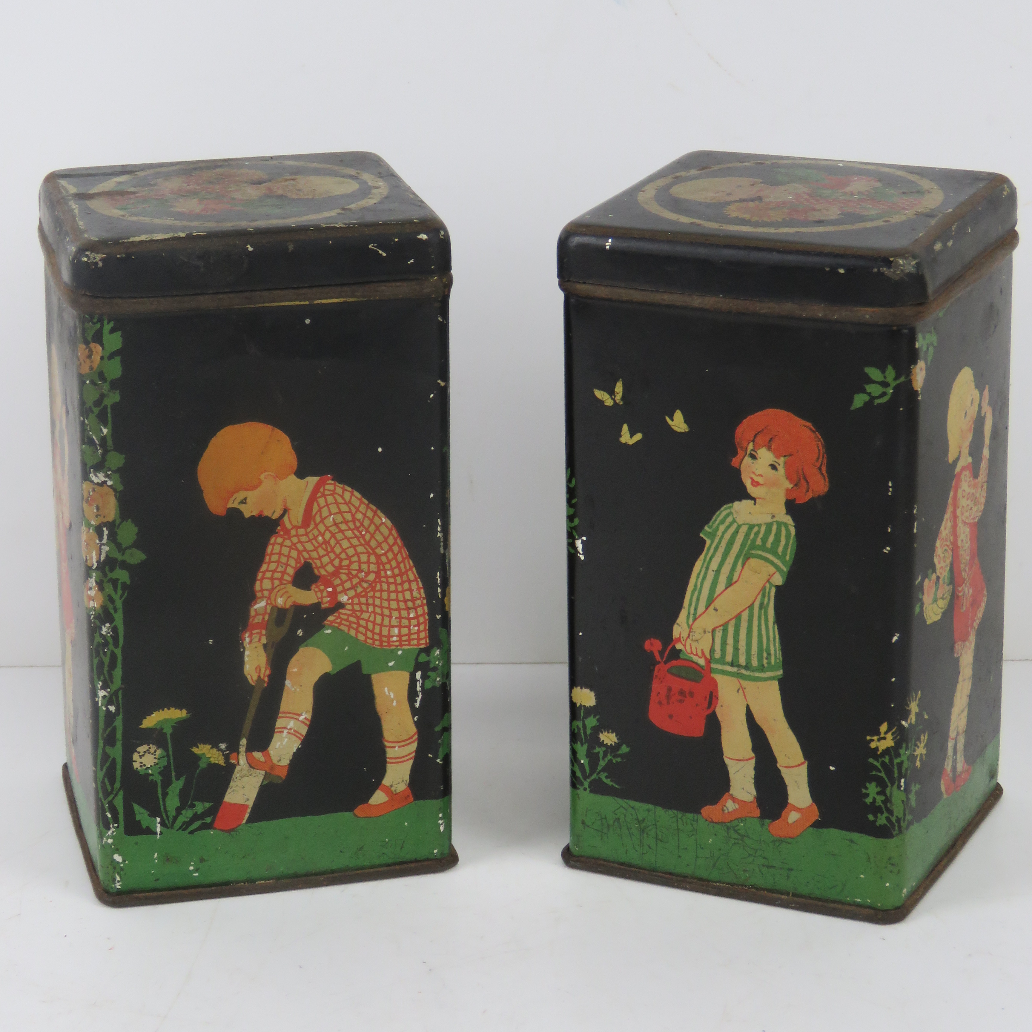 Two vintage tins having children gardening upon together with two vintage Black Magic chocolate - Image 7 of 7