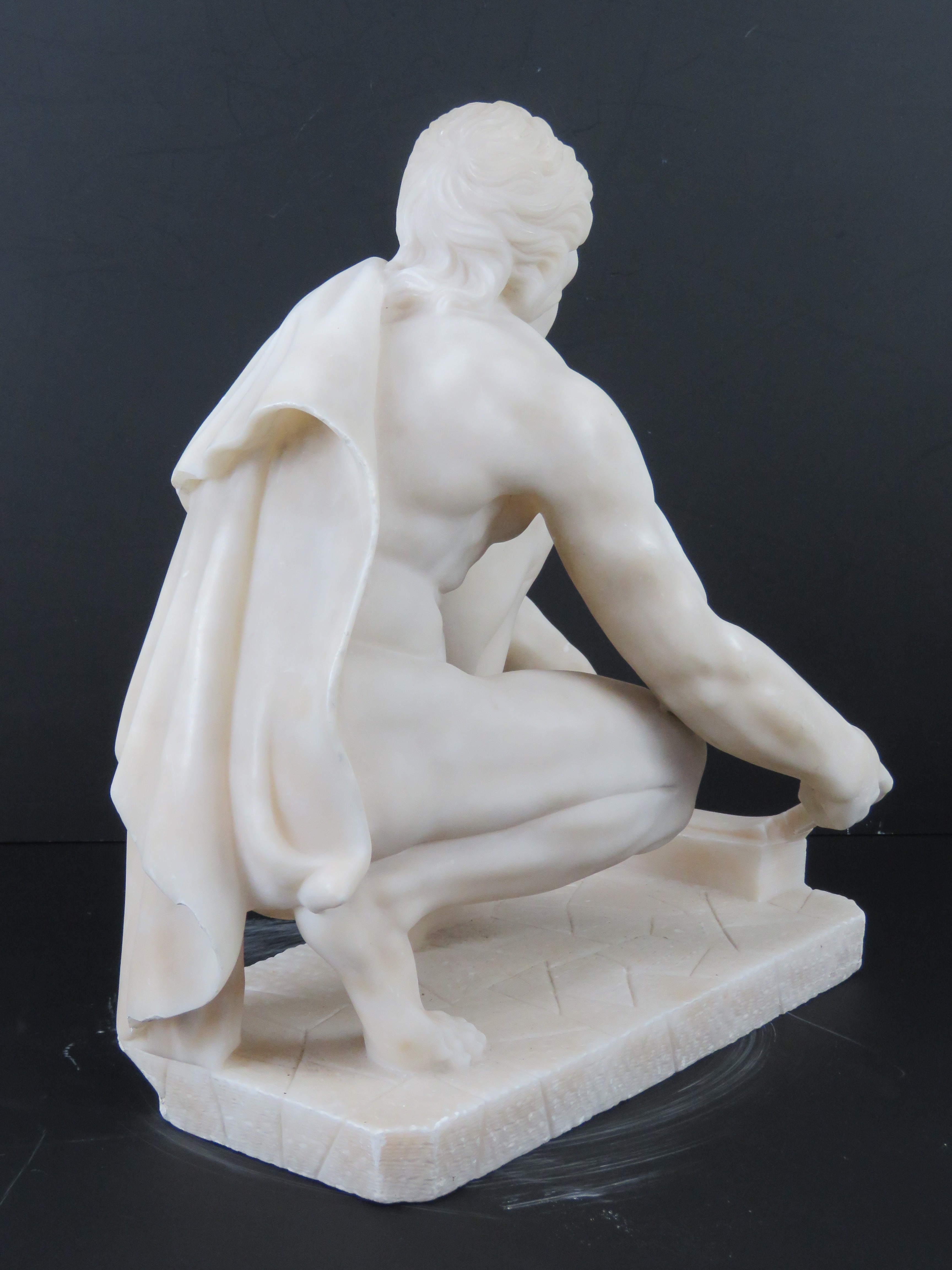 A well carved alabaster sculpture; Grecian school, kneeling man. - Image 3 of 5