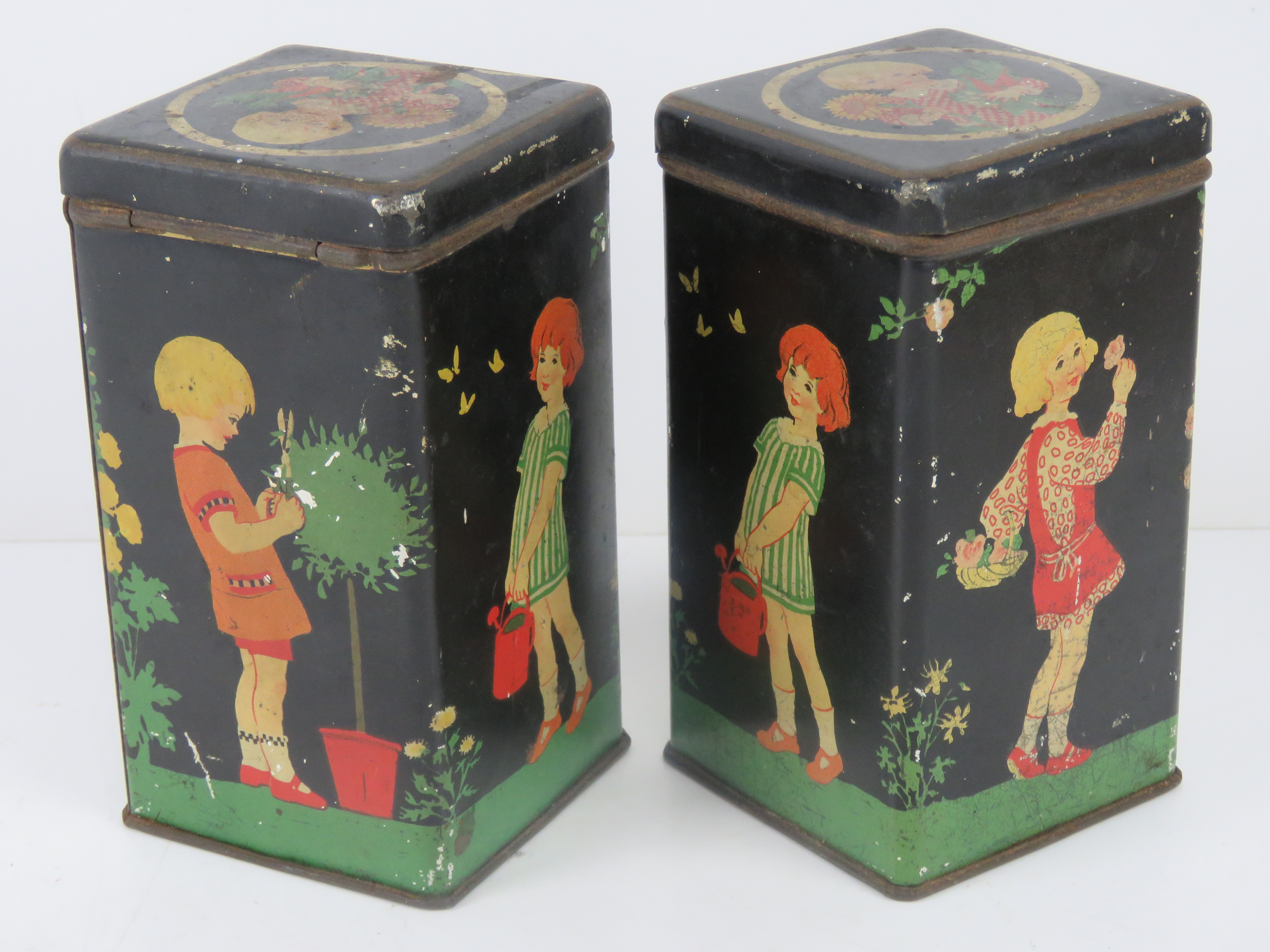 Two vintage tins having children gardening upon together with two vintage Black Magic chocolate - Image 5 of 7