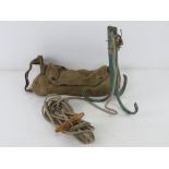 Grappling hook, with line, toggle and canvas carry bag.