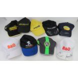 A quantity of autographed baseball caps some motoring themed, signatures unknown,