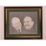 Signed pencil sketch of Steve Ford and Bleddyn Llewellyn Williams MBE (22 February 1923 - 6 July