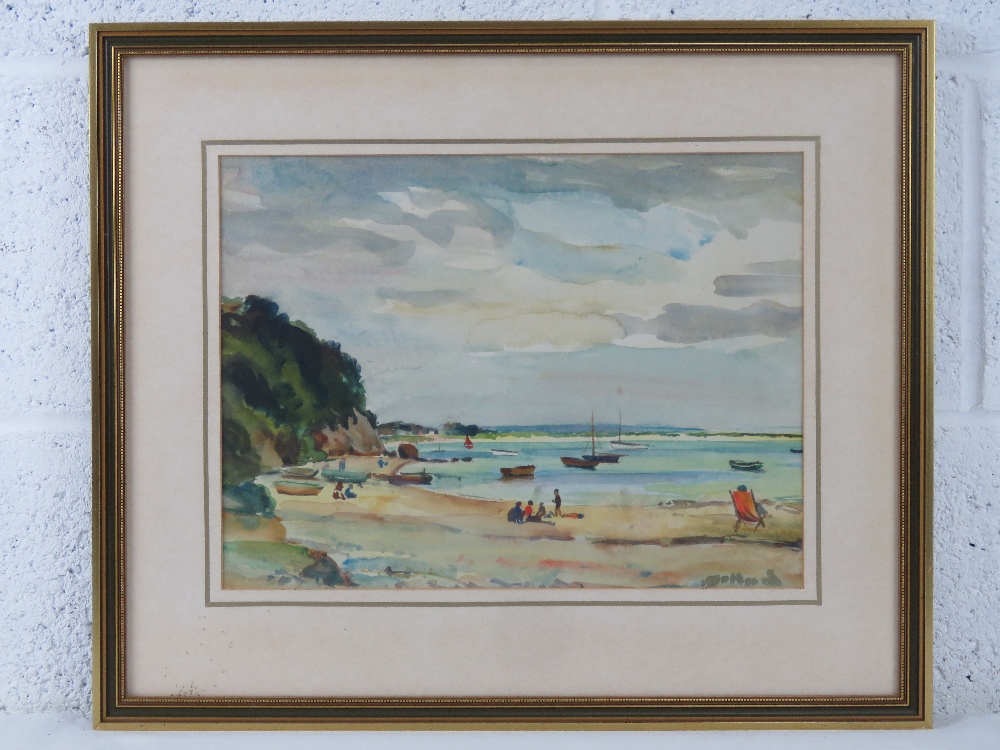 GHB (George) Holland (1901-1987), watercolour, unknown beach believed to be Studland Bay,