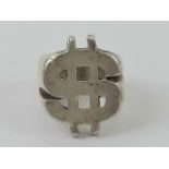 A heavy HM silver Dollar symbol ($) ring