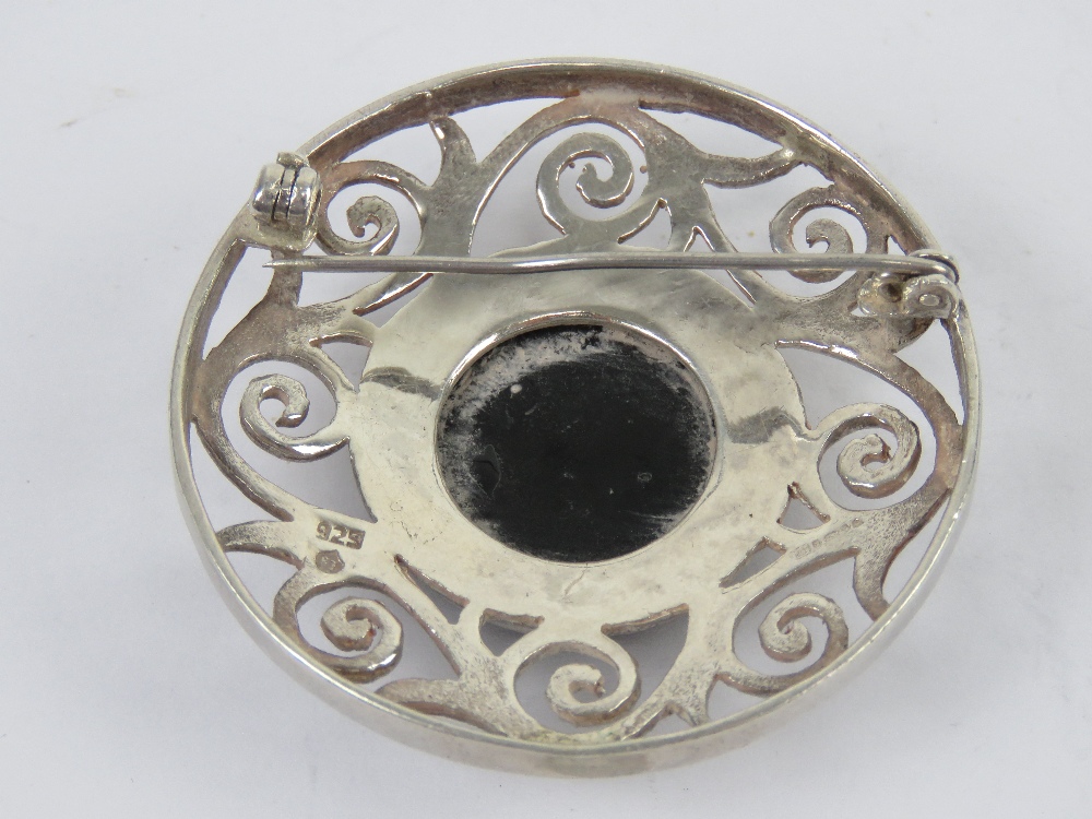 A large Celtic style silver and onyx pla - Image 2 of 3