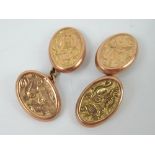 A pair of 9ct rose gold cufflinks having floral engraved decoration, hallmarked 375, 3.2g.