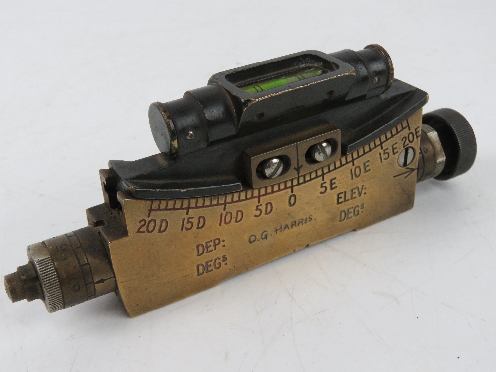 A brass clinometer sight mark IV dated 1944 having broad arrow upon and numbered 36124. - Image 2 of 6