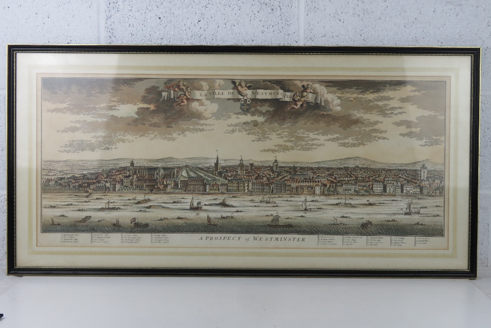 A prospect of the Westminster, a coloured steel engraving having key below of important buildings,