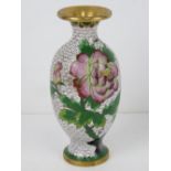 An early 20thC Chinese cloisonné Canton enamel vase, white ground having pink floral pattern upon,