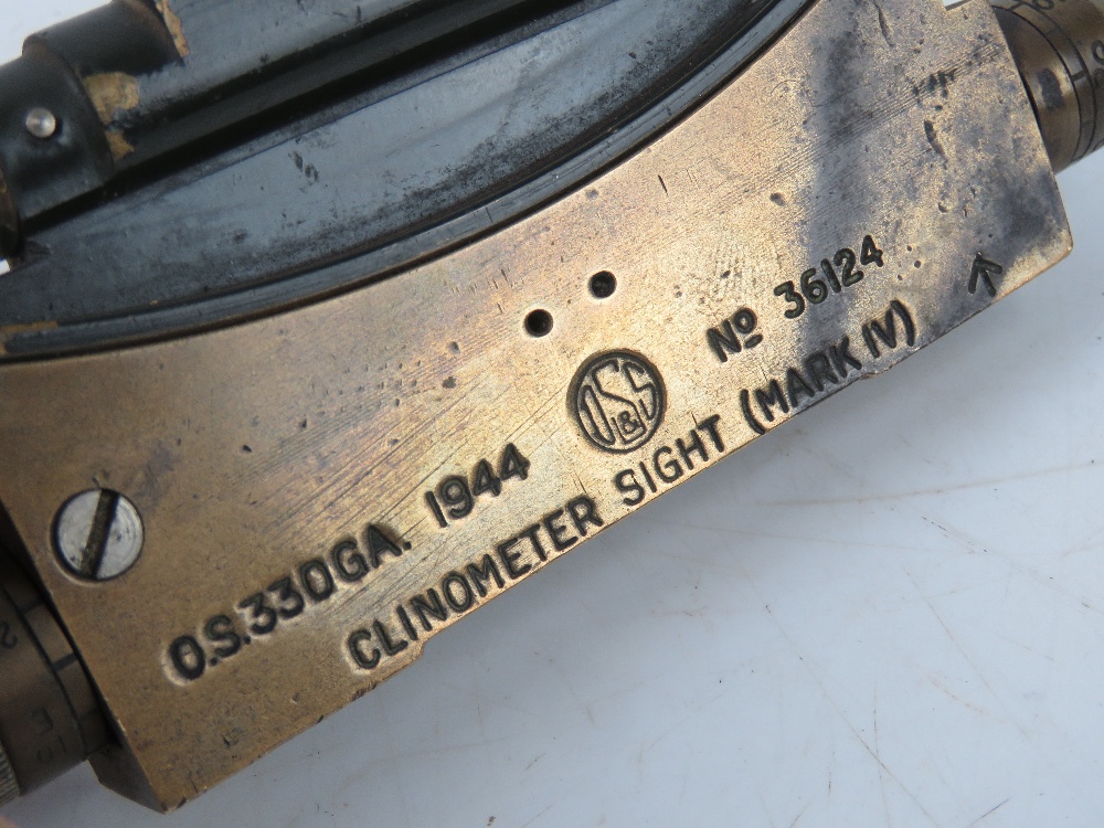 A brass clinometer sight mark IV dated 1944 having broad arrow upon and numbered 36124. - Image 5 of 6