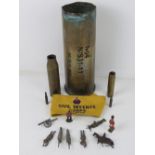 A Civil Defence Corp Rescue arm band, together with a quantity of lead painted Army figurines a/f,