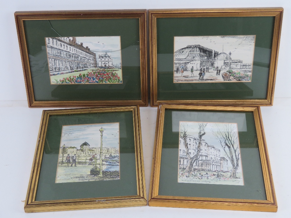 Rosemary Dray; a set of four ink and watercolour scenes of Worthing c1980s,