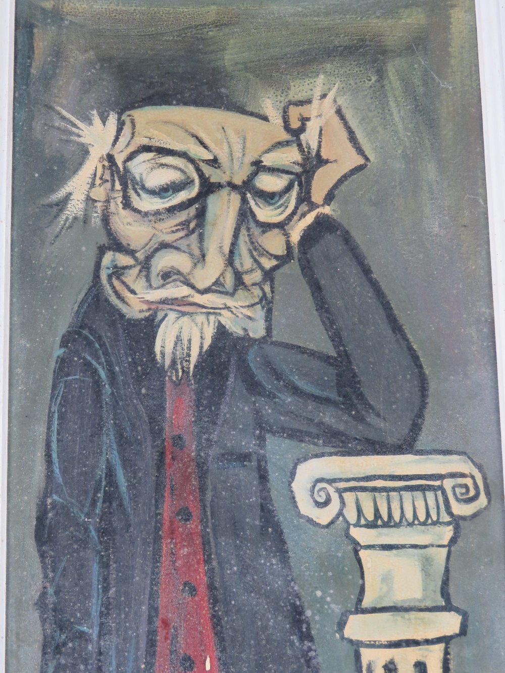 An original painting of a elderly gentleman leaning against a column plinth, - Image 3 of 3