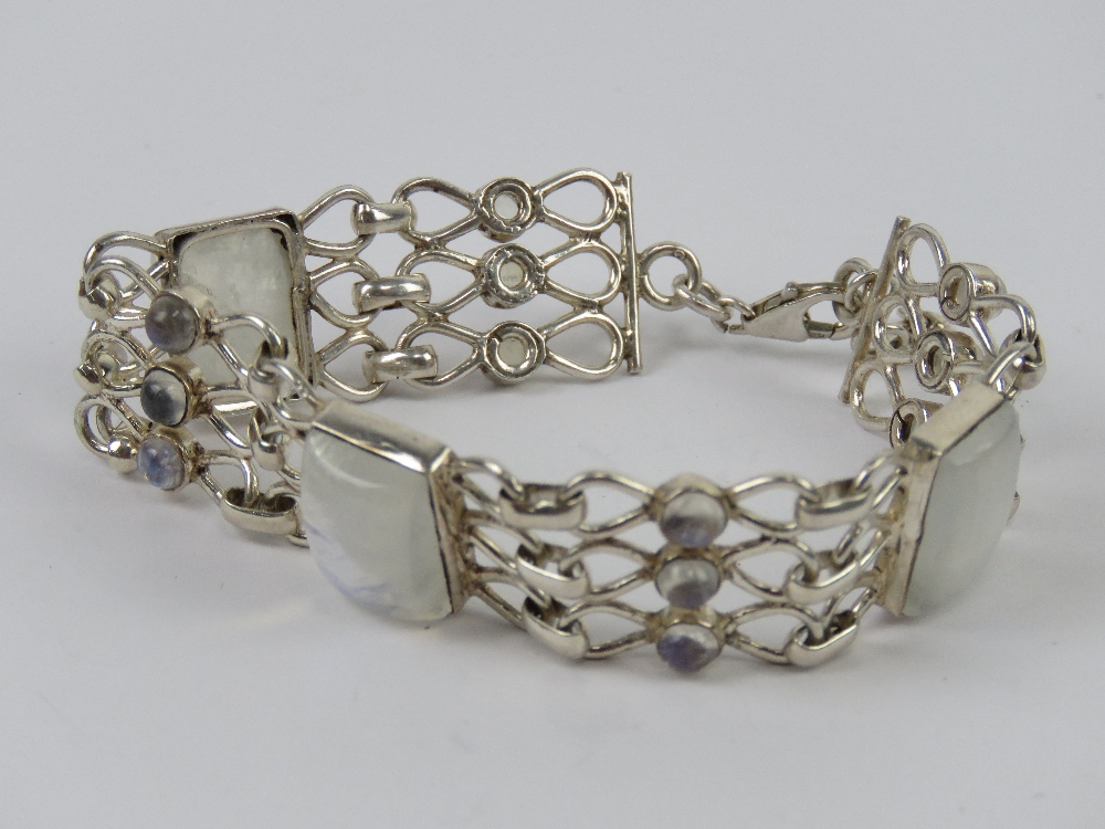 A silver and moonstone bracelet, - Image 2 of 3