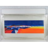 Acrylic landscape abstract scene signed lower left F G Watkins, sight size 90.5 x 29.
