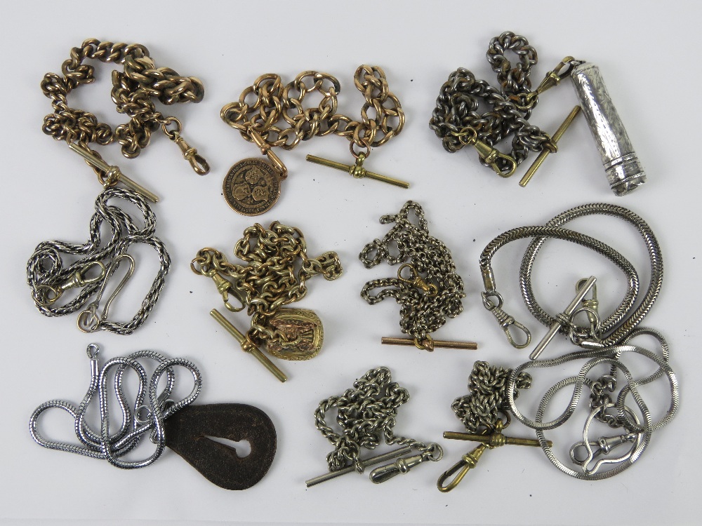 A quantity of assorted watch chains and accessories inc HM silver cheroot holder a/f,