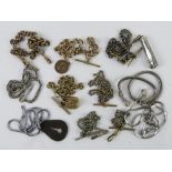 A quantity of assorted watch chains and accessories inc HM silver cheroot holder a/f,
