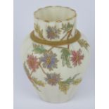 A Grainger & Co Worcester cream ground short vase having floral design upon,