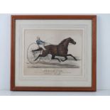Coloured steel engraving published by Currier & Ives 'American Girl' featuring horse and buggy,