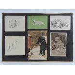 A montage of sketches and prints featuring soppy eyed dogs, frame measuring 61 x 42cm.