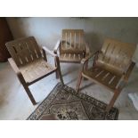 A set of four retro stylised steamed bentwood slatted chairs. Cushions deficient.