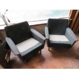 A good matched pair of original 1960s low profile open arm lounge chairs. 80 x 74 x 72cm.