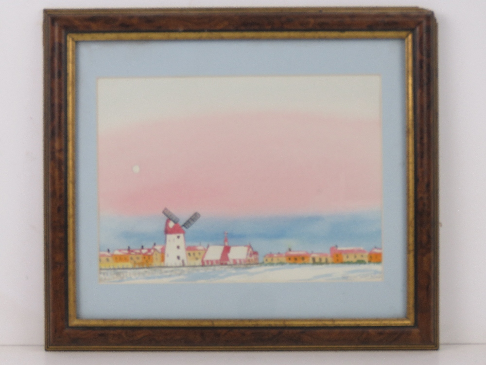 Frank Watkins; Watercolour 'Moonrise Lytham Windmill', dated 2014 and signed in pencil lower right,