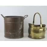 A copper coal bucket, 32cm dia with brass end handles,
