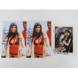 Caroline Munro autographs; three hand si