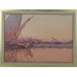 Watercolour; sailboat on the River Nile,