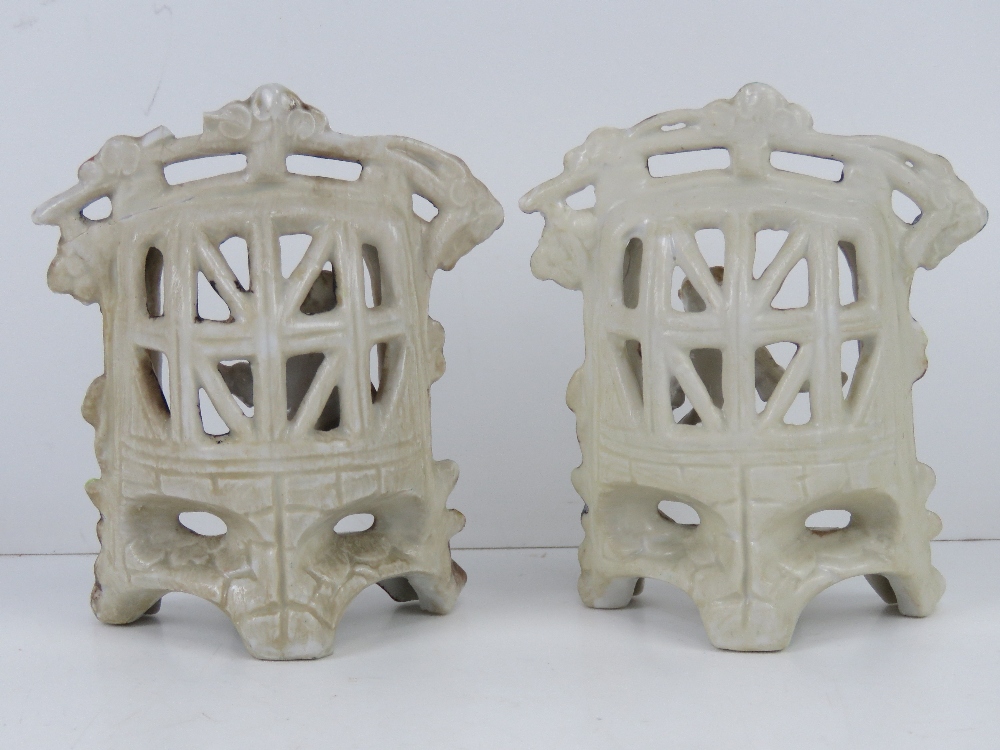 A pair of lattice ware ceramic figural g - Image 3 of 4