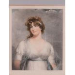 A coloured steel engraving of a lady in