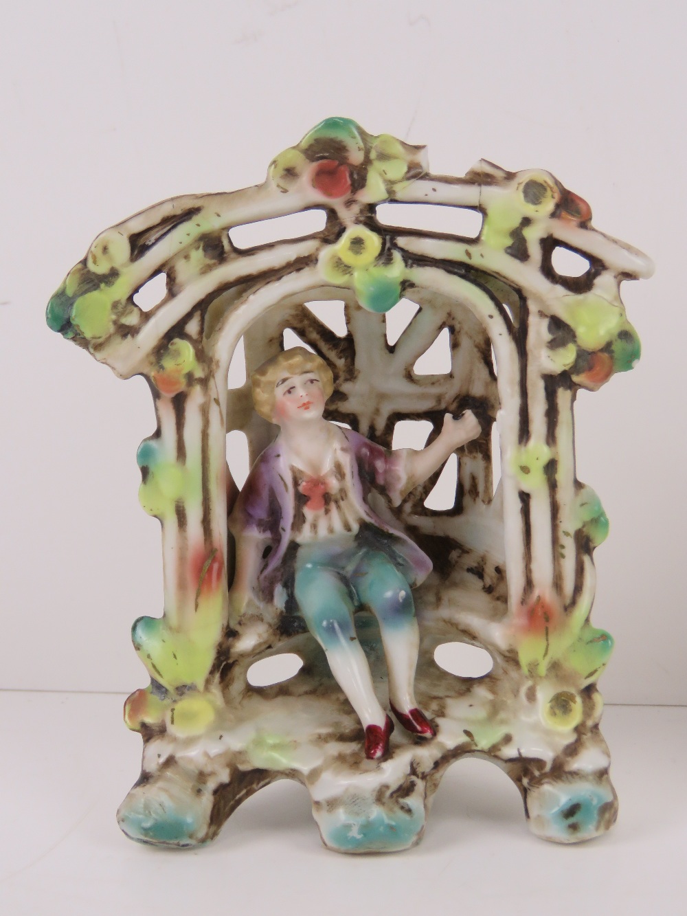 A pair of lattice ware ceramic figural g - Image 4 of 4