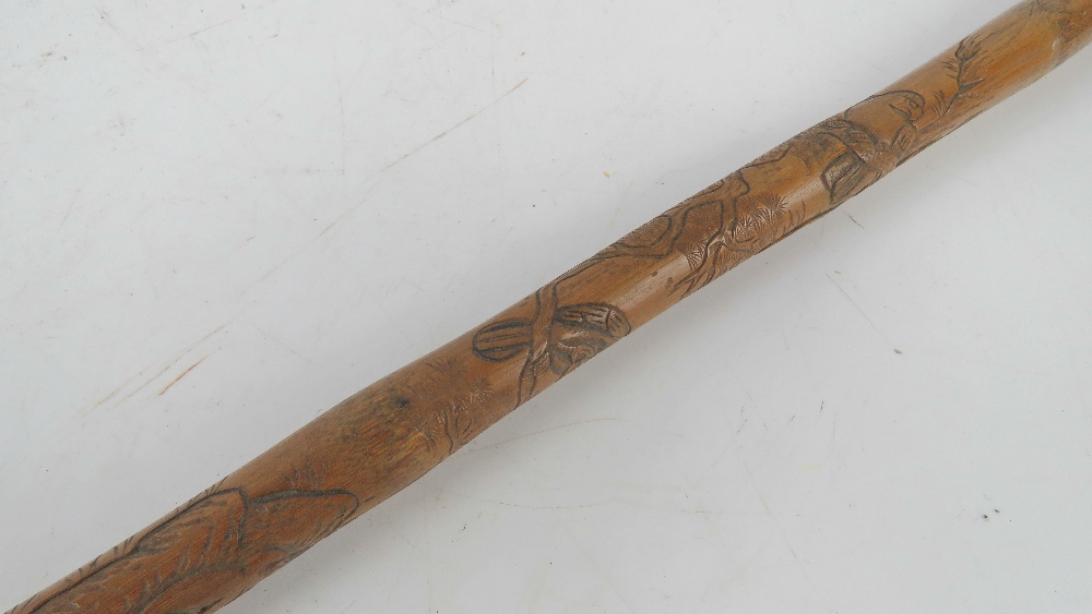 A bamboo swagger stick carved with birds - Image 2 of 4