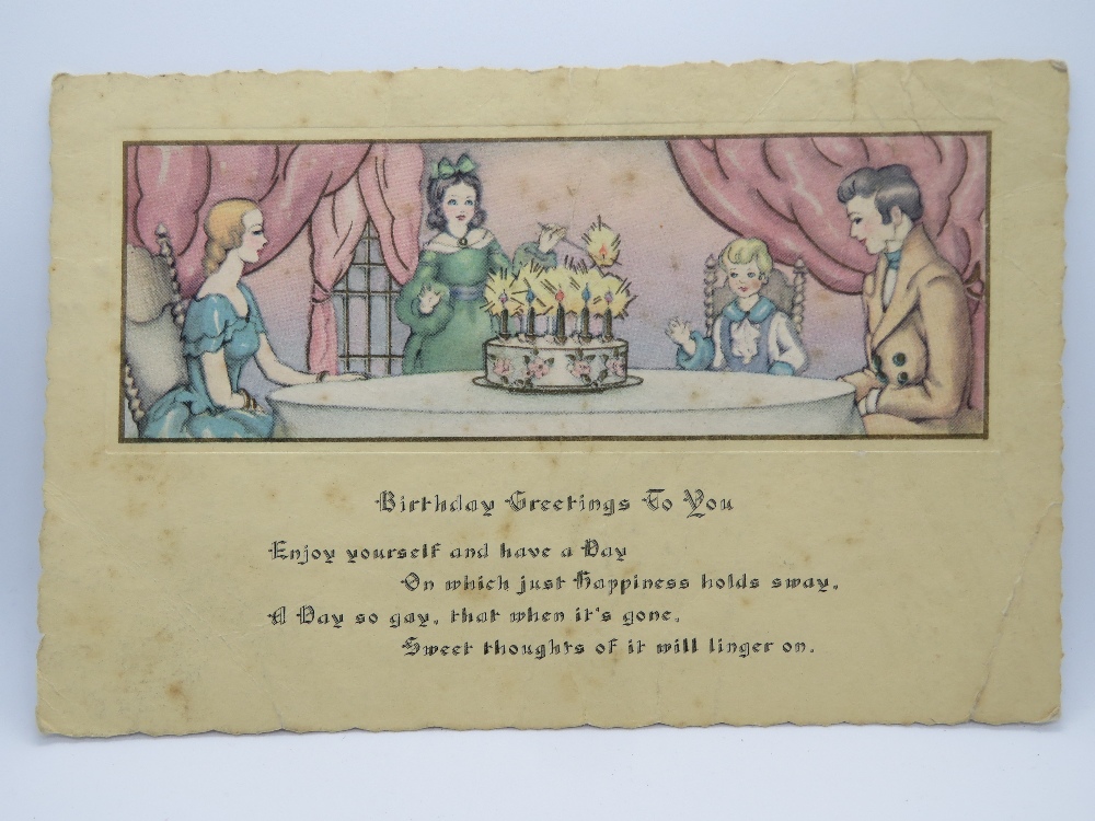 A vintage Birthday Greetings postcard, made in the U.S.A., approx 17 x 11cm.