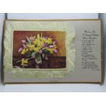 A large size birthday postcard 'Greeta Series' featuring daffodils and tulips, 22 x 14.5cm