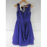 A purple bridesmaid's dress having sheer back, approx 28" waist,
