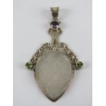 A large silver and druzy agate pendant h