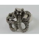 A silver biker style Cobra ring, stamped