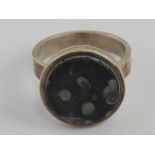 A HM silver and slate ring of geometric